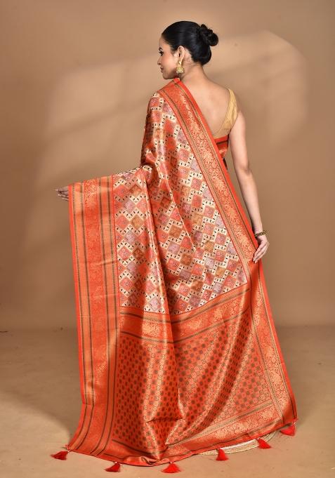 Orange Rajputana Kanjiviram Silk Saree Set