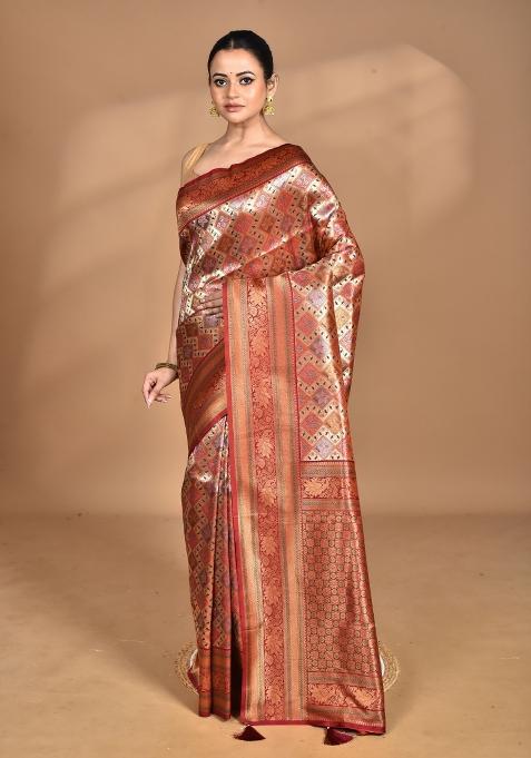 Maroon Rajputana Kanjiviram Silk Saree Set
