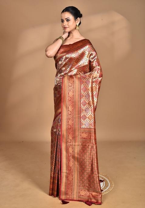 Maroon Rajputana Kanjiviram Silk Saree Set