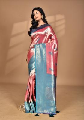 Rani Pink Banarsi Silk Silk Saree Set