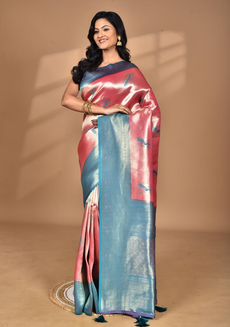 Rani Pink Banarsi Silk Silk Saree Set