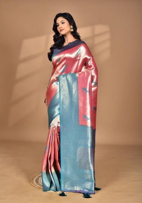 Rani Pink Banarsi Silk Silk Saree Set