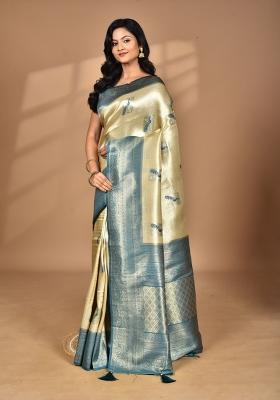 Beige Banarsi Silk Silk Saree Set