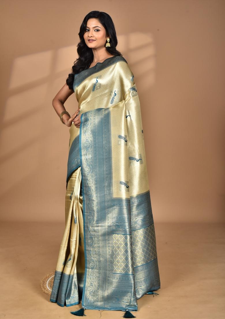 Beige Banarsi Silk Silk Saree Set
