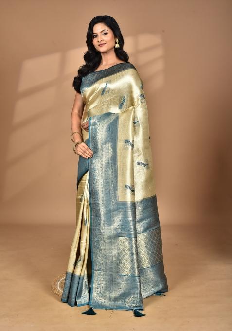 Beige Banarsi Silk Silk Saree Set