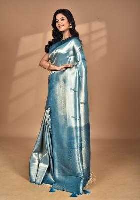 Dark Green Banarsi Silk Silk Saree Set