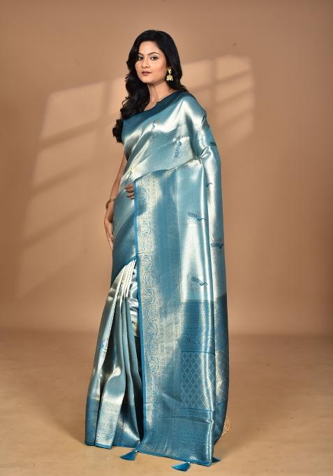 Dark Green Banarsi Silk Silk Saree Set