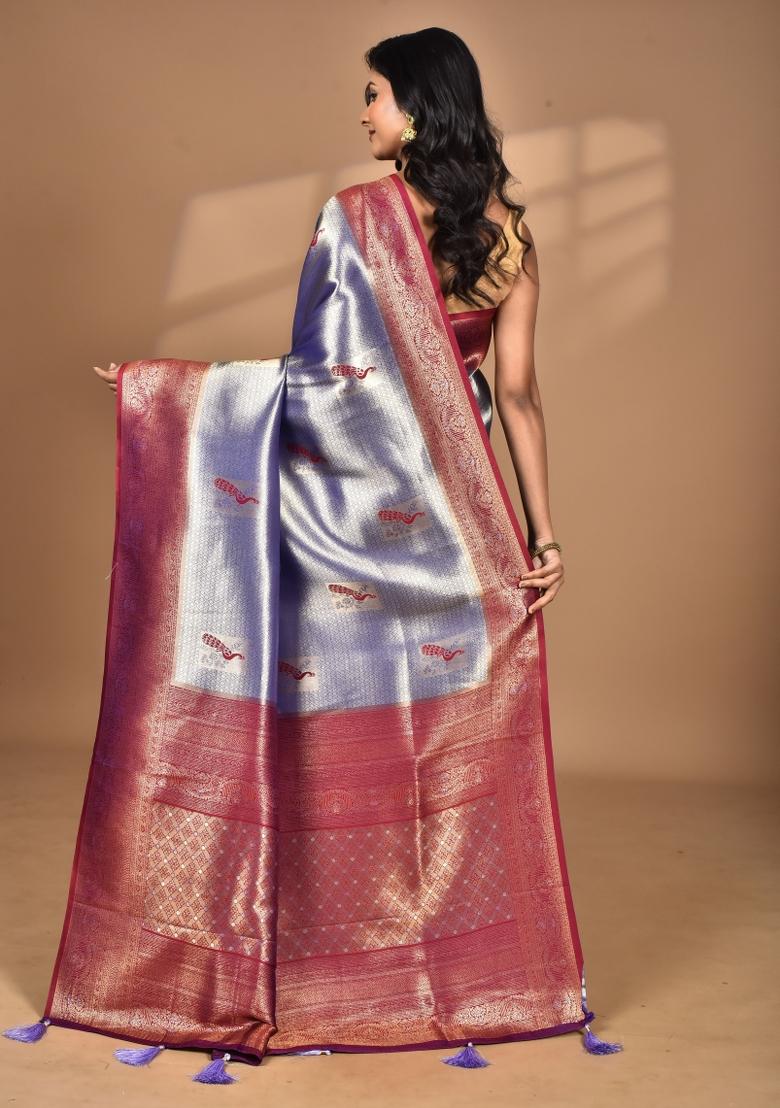 Purple Banarsi Silk Silk Saree Set