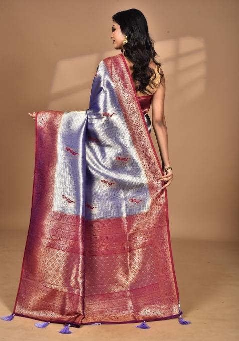 Purple Banarsi Silk Silk Saree Set