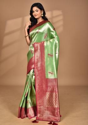Green Banarsi Silk Silk Saree Set