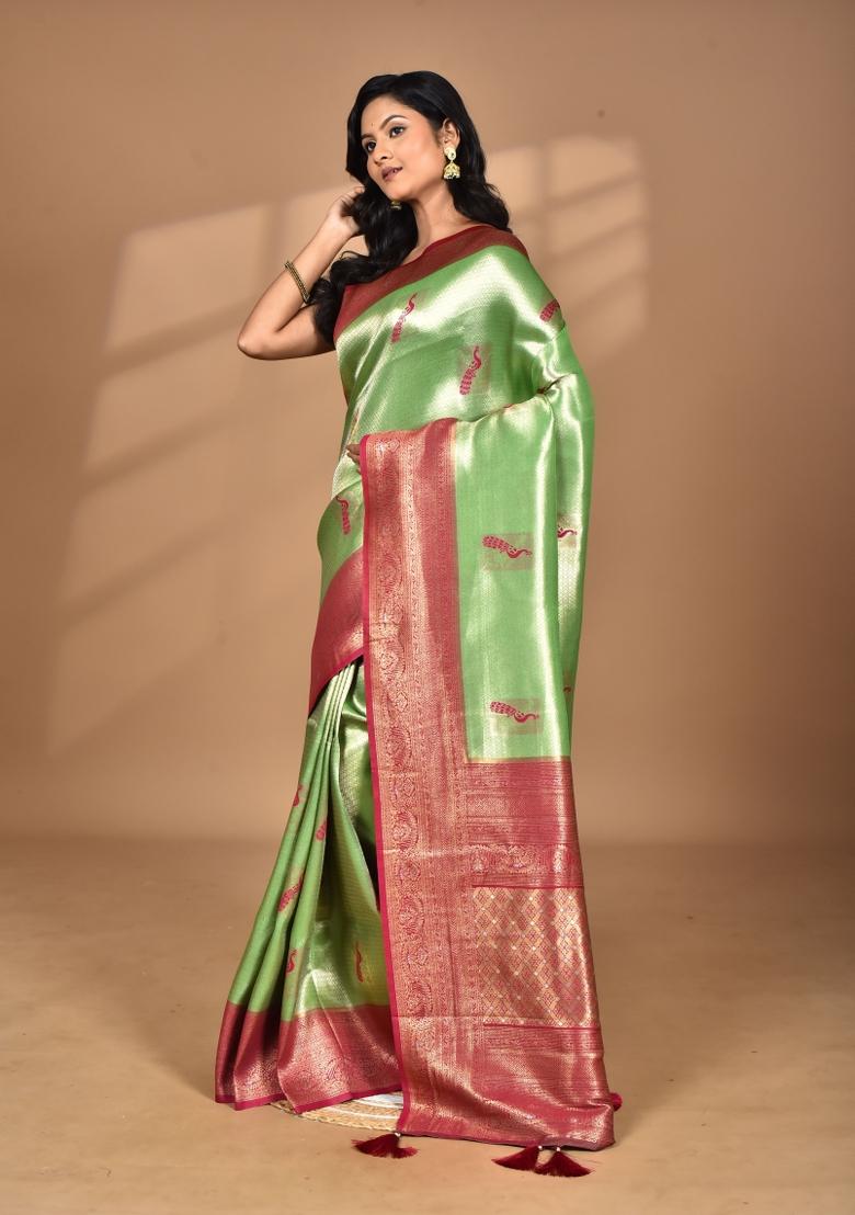 Green Banarsi Silk Silk Saree Set