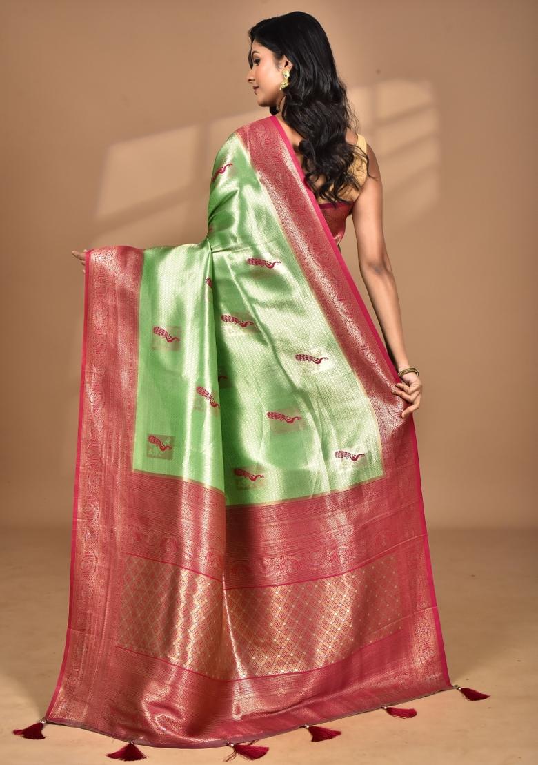 Green Banarsi Silk Silk Saree Set