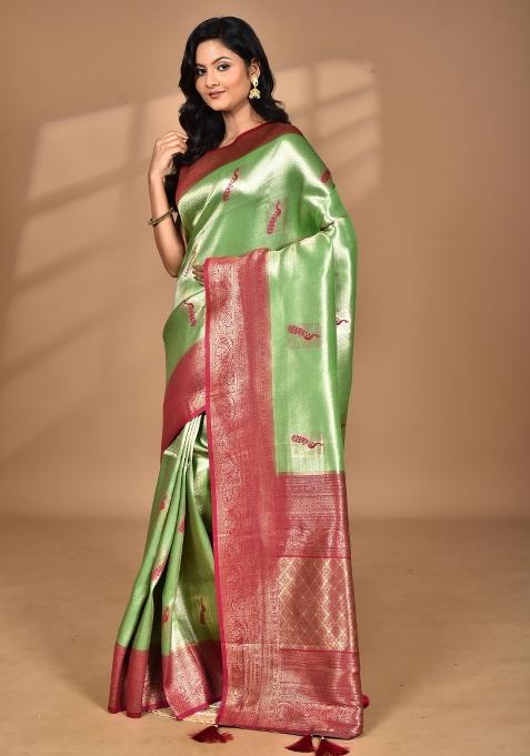 Green Banarsi Silk Silk Saree Set