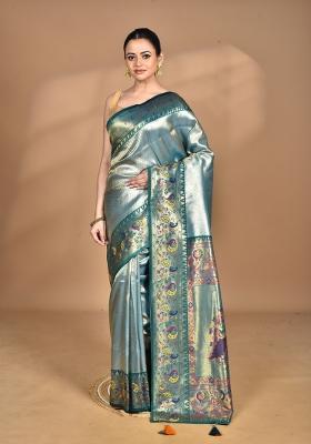 Dark Green Banarsi Silk Silk Saree Set