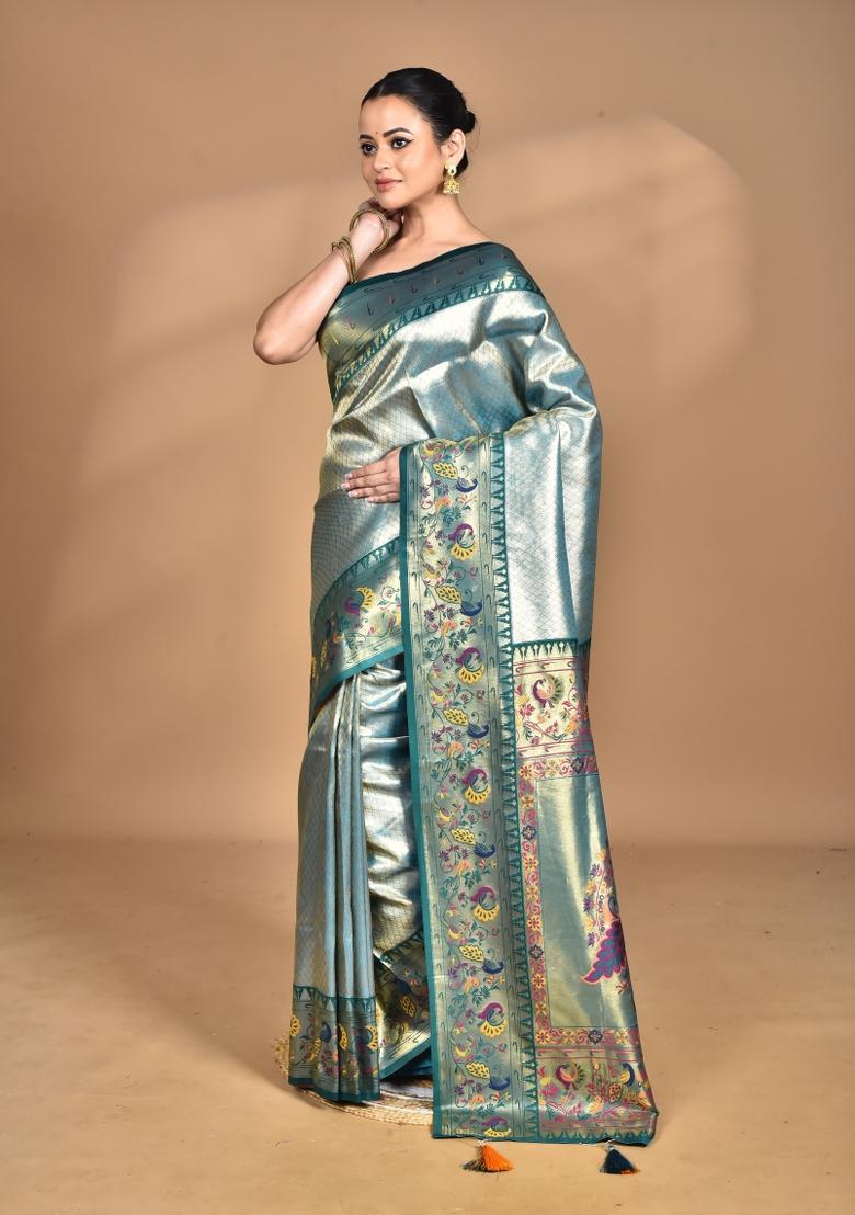 Dark Green Banarsi Silk Silk Saree Set