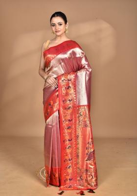 Pink Banarsi Silk Silk Saree Set