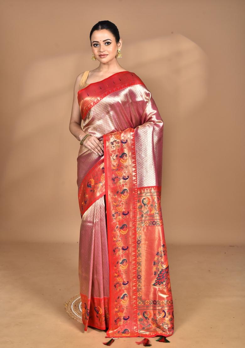 Pink Banarsi Silk Silk Saree Set