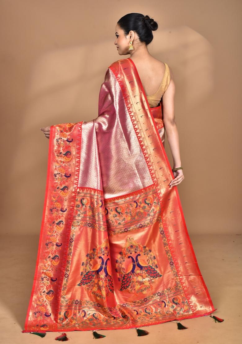 Pink Banarsi Silk Silk Saree Set