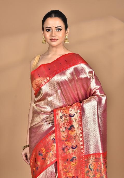 Pink Banarsi Silk Silk Saree Set