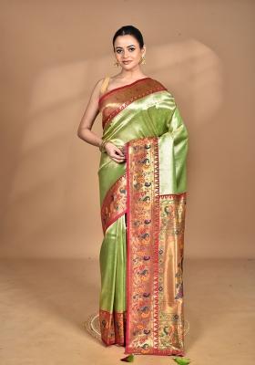 Light Green Banarsi Silk Silk Saree Set