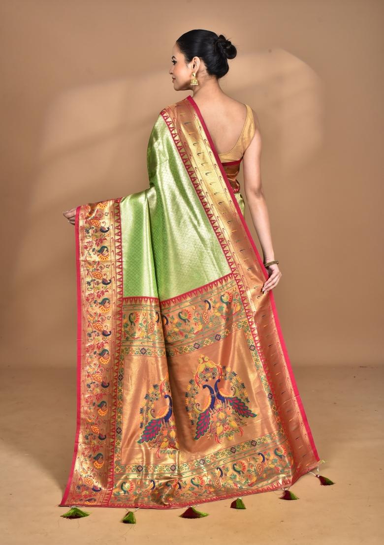 Light Green Banarsi Silk Silk Saree Set