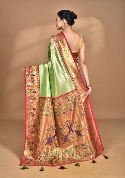 Light Green Banarsi Silk Silk Saree Set