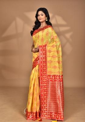 Yellow Kashmiri Saree Linen Saree Set