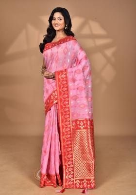 Light Pink Kashmiri Saree Linen Saree Set