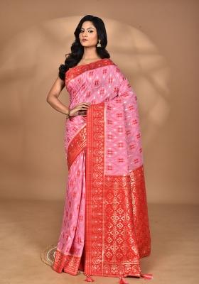 Light Pink Kashmiri Saree Linen Saree Set