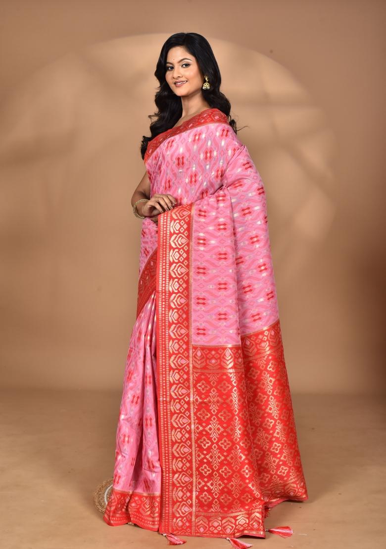 Light Pink Kashmiri Saree Linen Saree Set