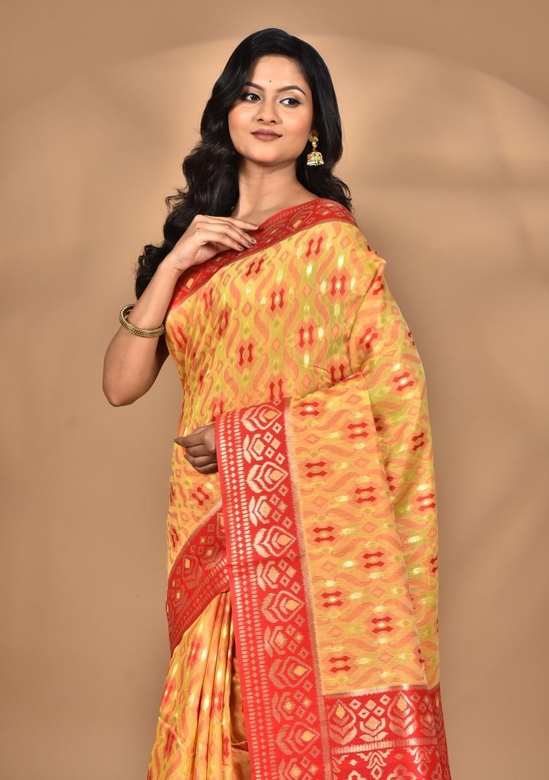 Yellow Kashmiri Saree Linen Saree Set