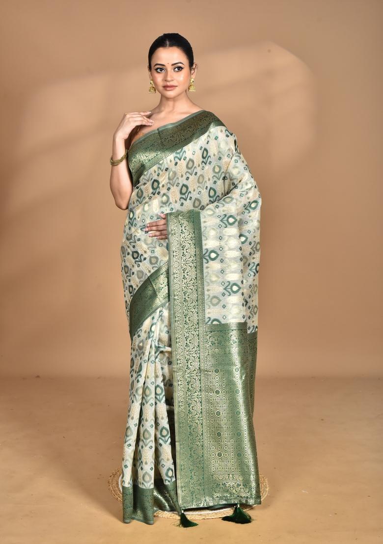 Green Chandari Silk Chanderi Saree Set
