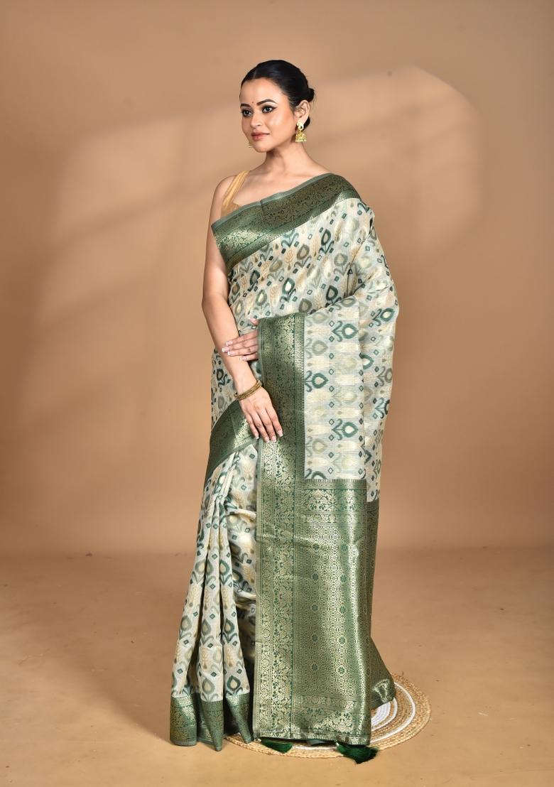 Green Chandari Silk Chanderi Saree Set