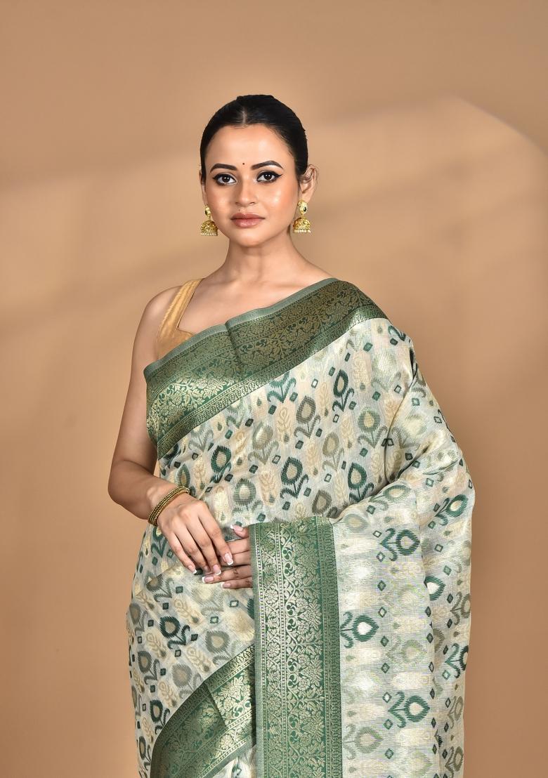 Green Chandari Silk Chanderi Saree Set