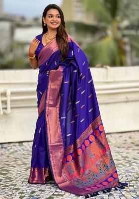 Blue Wevon Soft Silk Saree Set