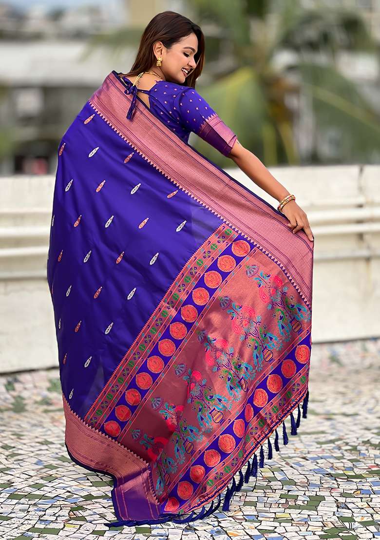 Blue Wevon Soft Silk Saree Set - Indya