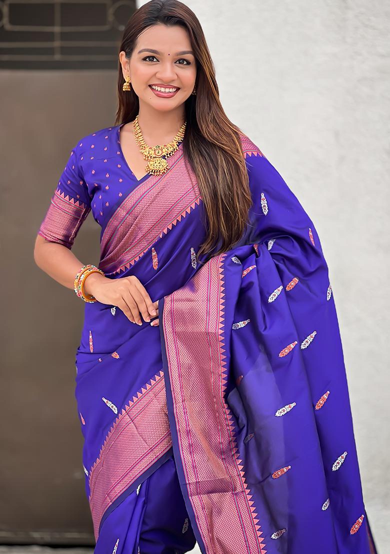 Blue Wevon Soft Silk Saree Set