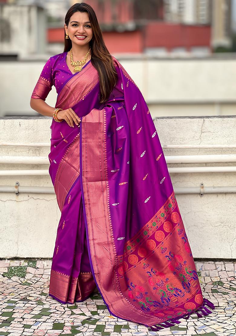 Purple Wevon Soft Silk Saree Set
