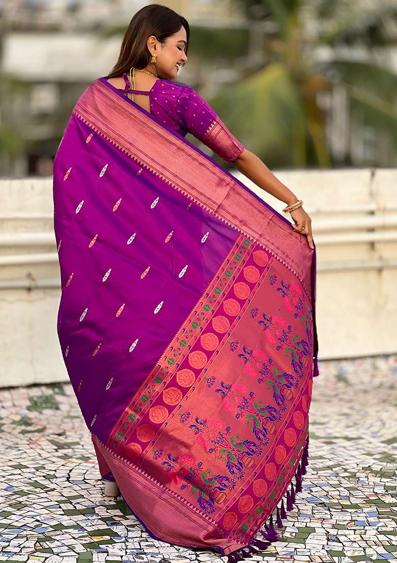 Purple Wevon Soft Silk Saree Set - Indya