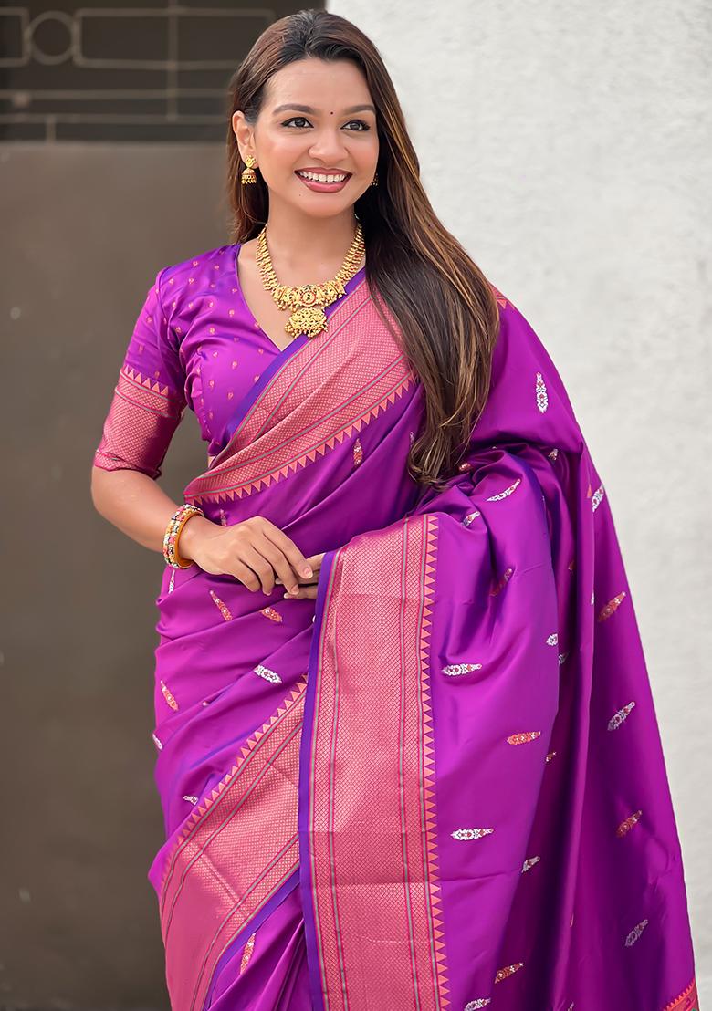 Purple Wevon Soft Silk Saree Set