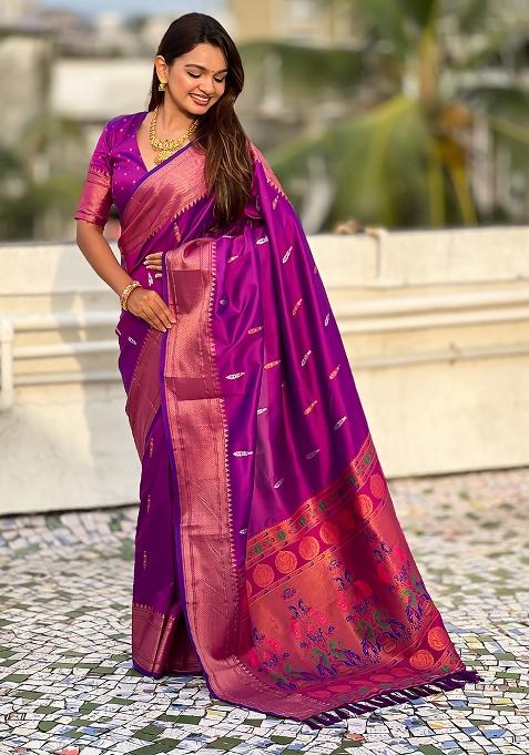 Purple Wevon Soft Silk Saree Set