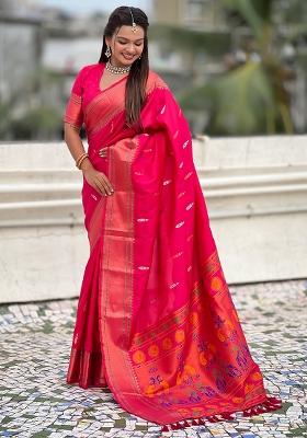 Pink Wevon Soft Silk Saree Set
