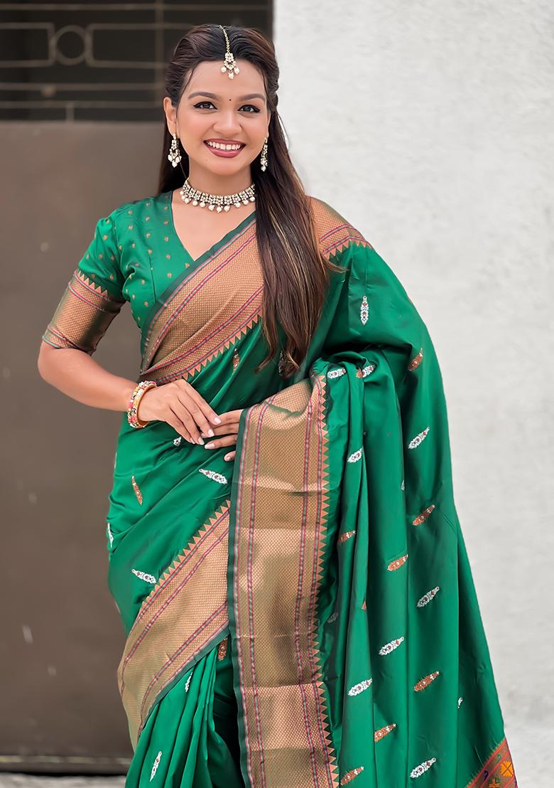 Green Wevon Soft Silk Saree Set
