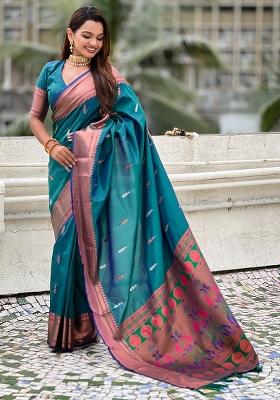 Sea Green Wevon Soft Silk Saree Set