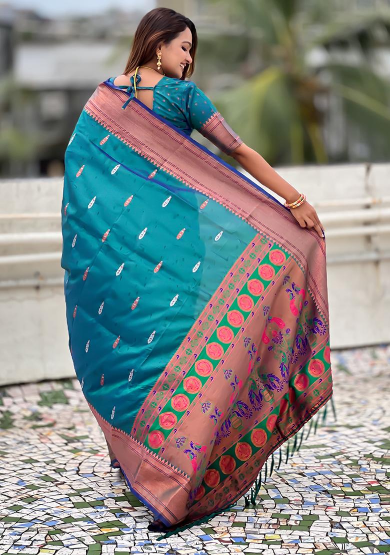 Sea Green Wevon Soft Silk Saree Set