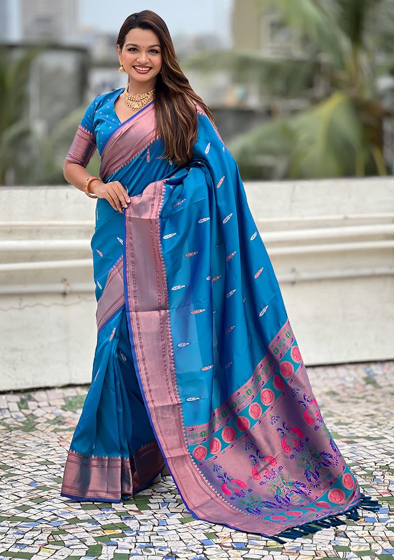 Sky Blue Wevon Soft Silk Saree Set