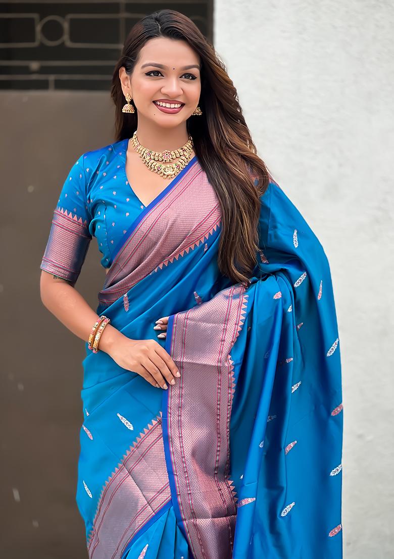 Sky Blue Wevon Soft Silk Saree Set