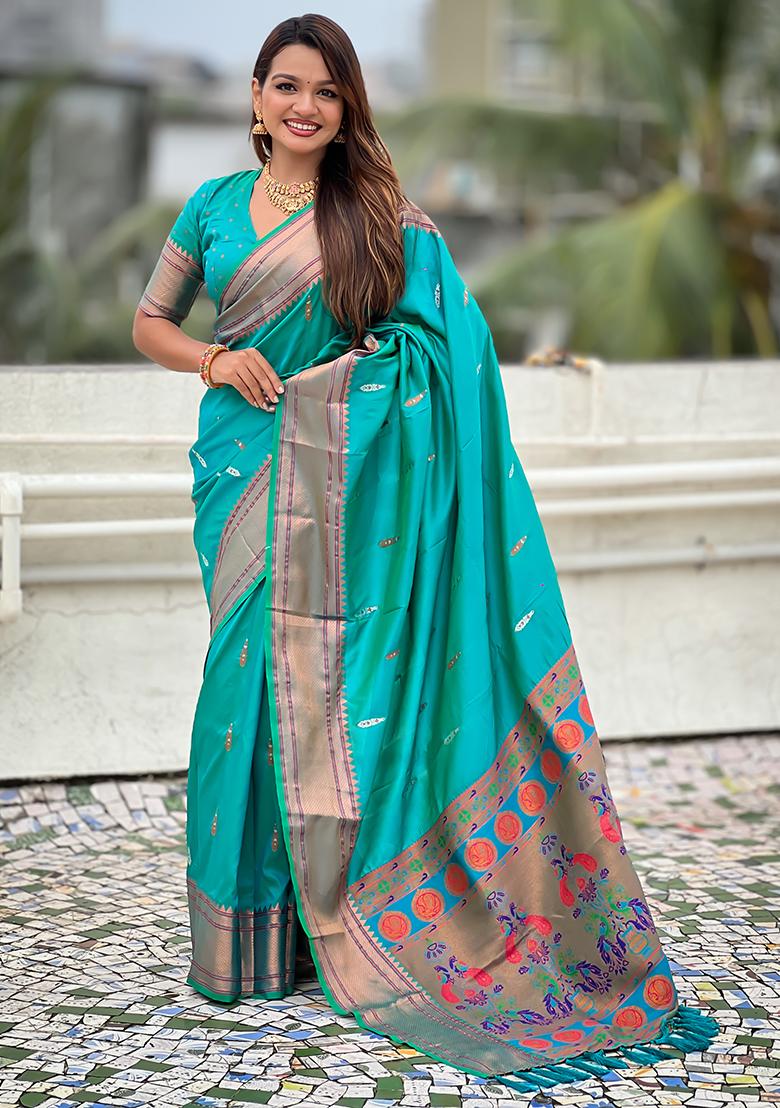 Rama Green Wevon Soft Silk Saree Set