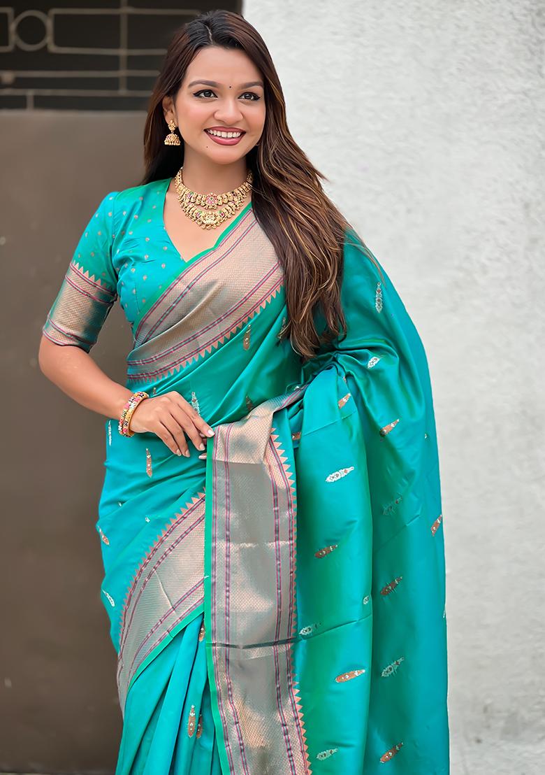 Rama Green Wevon Soft Silk Saree Set
