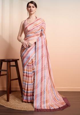 Peach Printed Georgette Saree Set